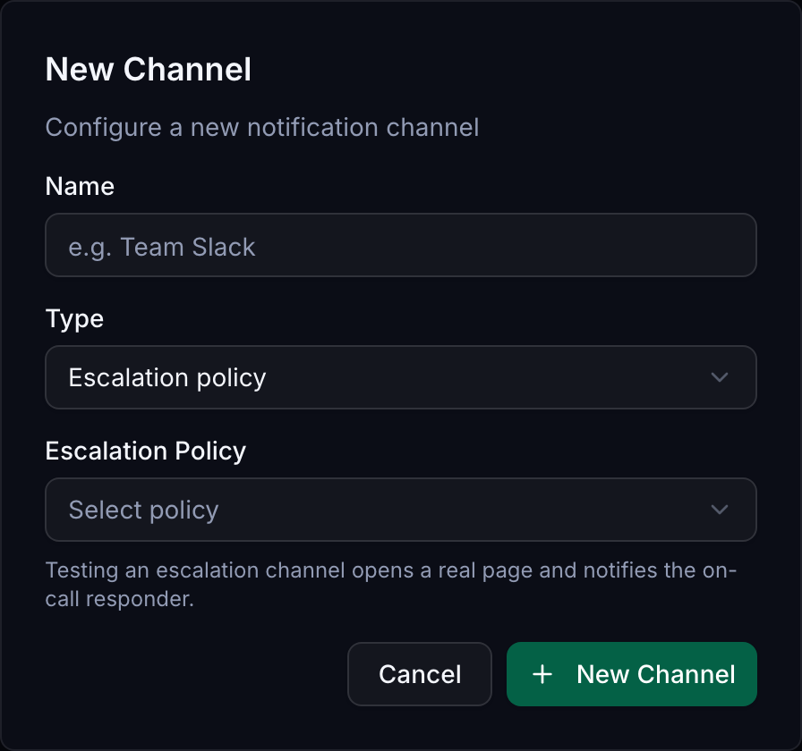 Creating an escalation channel from an alert rule