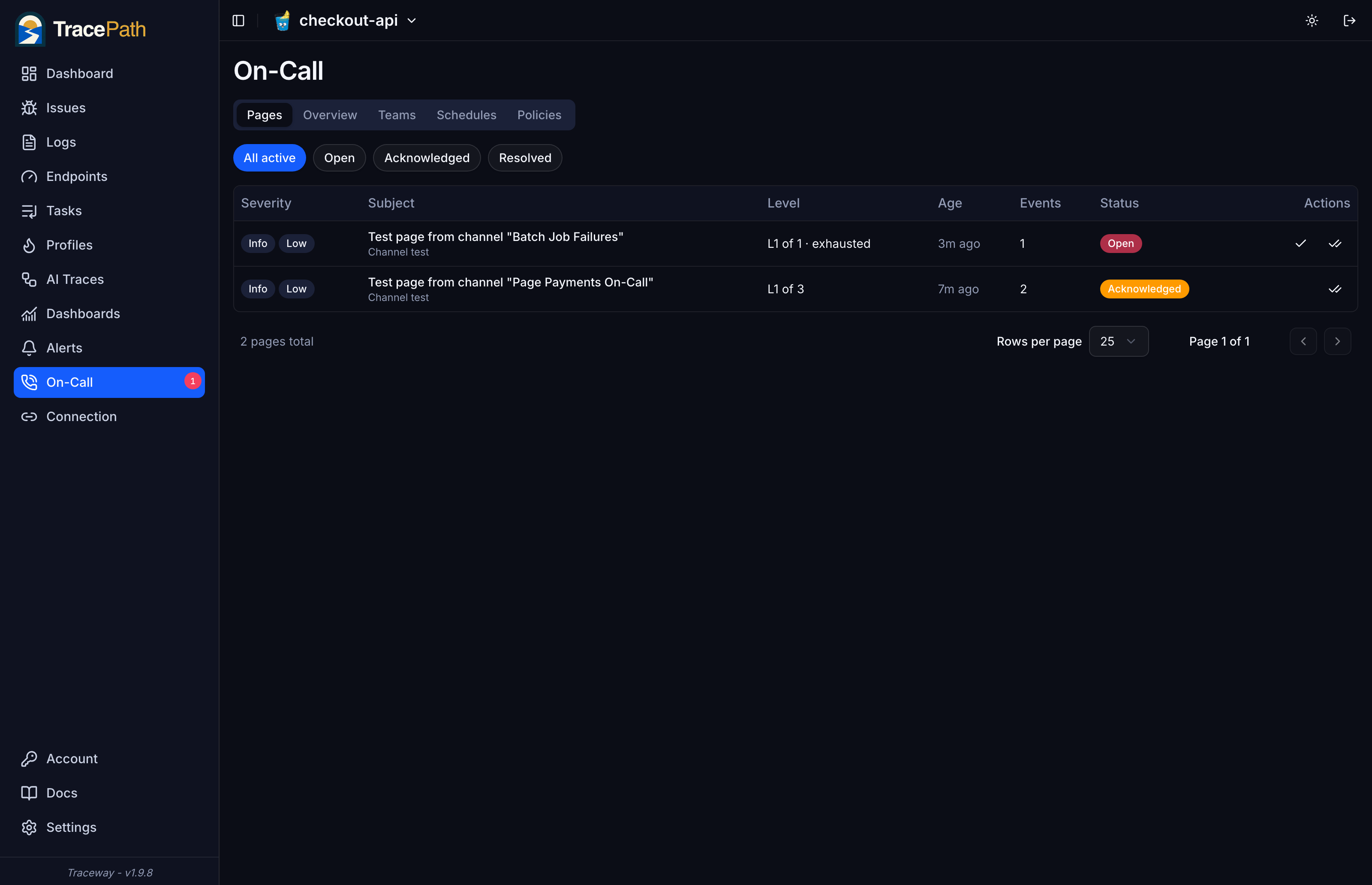 The TracePath on-call incident queue