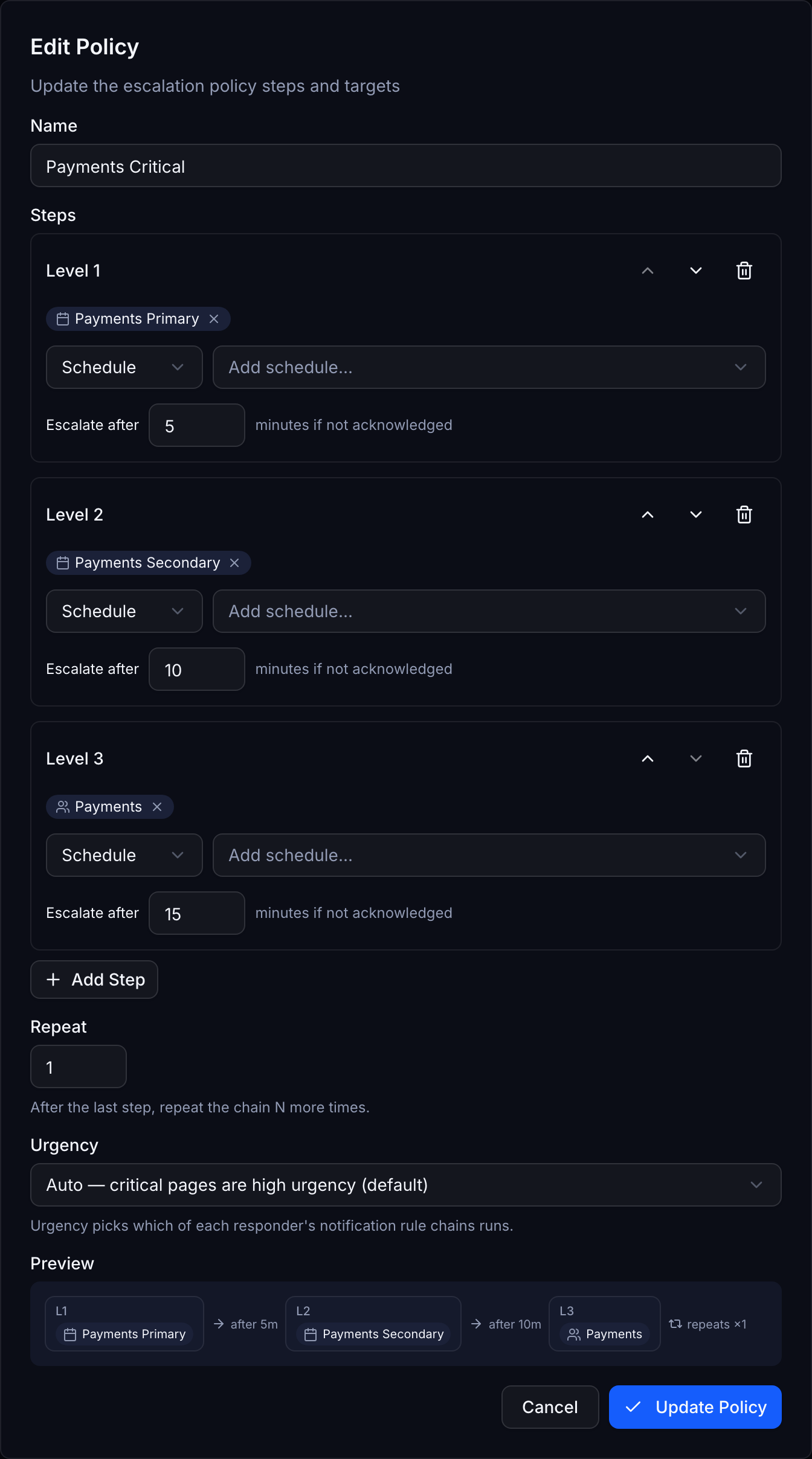 A three level escalation policy